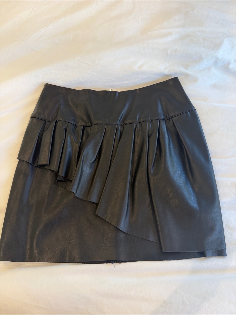 The Kooples Black Leather Asymmetrical Ruffle Mini Skirt
